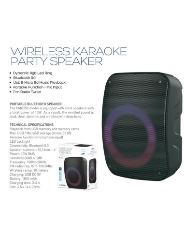 ALTAVOZ BT PLATINET KARAOKE 10 W NEGRO PN:...