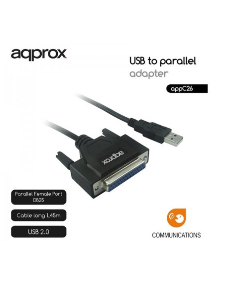 ADAPT. USB A PARALELO DB25     NEGRO APPROX PN: APPC26 EAN: 8435099521020   