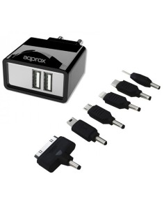 CARGADOR  5V ENCHUFE 2 X UNIVE RSAL + 6 TIPS NEGRO PN:...