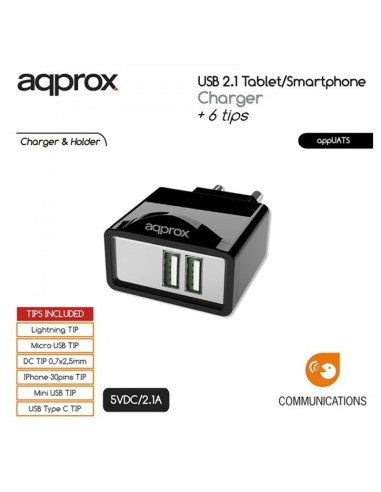 CARGADOR  5V ENCHUFE 2 X UNIVE RSAL + 6 TIPS...
