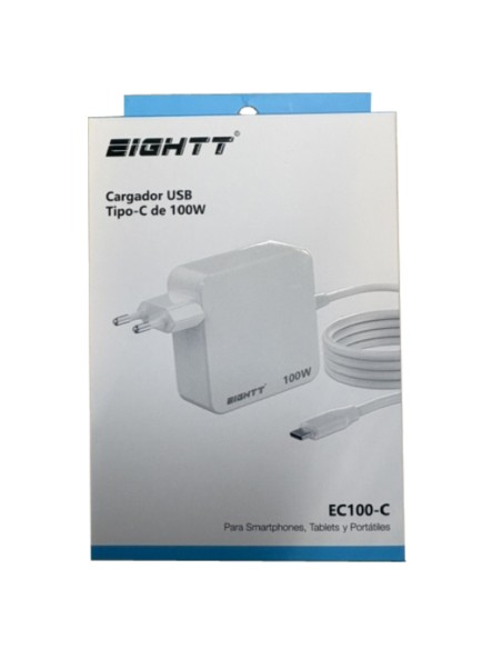 ALIMENTADOR PORT. 100W EIGHTT  USB-C BLANCO PN: EC100-C EAN: 8425402168882   