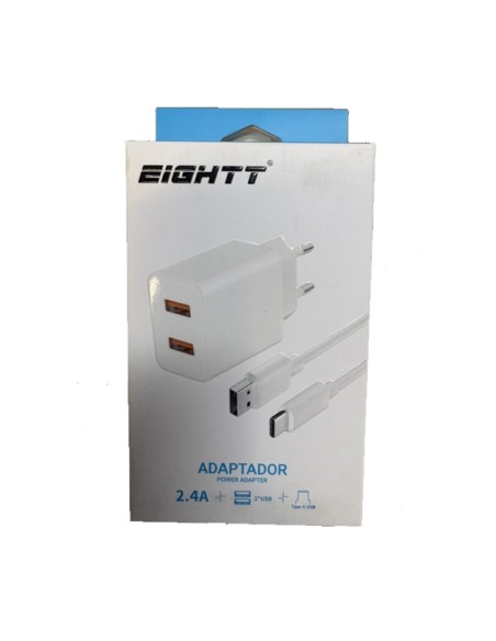 CARGADOR 5V ENCHUFE EIGHTT 2.4 A 2X USB BLANCO PN: ECW2-C EAN: 8425402168851   