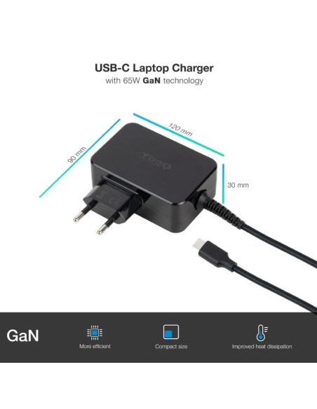 ALIMENTADOR PORT. 65W TOOQ GAN TYPE C TQLC-USBCGAN65PD NEGRO PN: TQLC-USBCGAN65PD EAN: 8433281013186   
